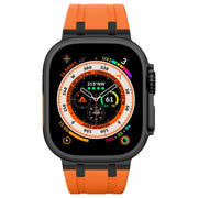 For Apple Watch 42mm Stone Grain Liquid Silicone Watch Band(Black Orange)