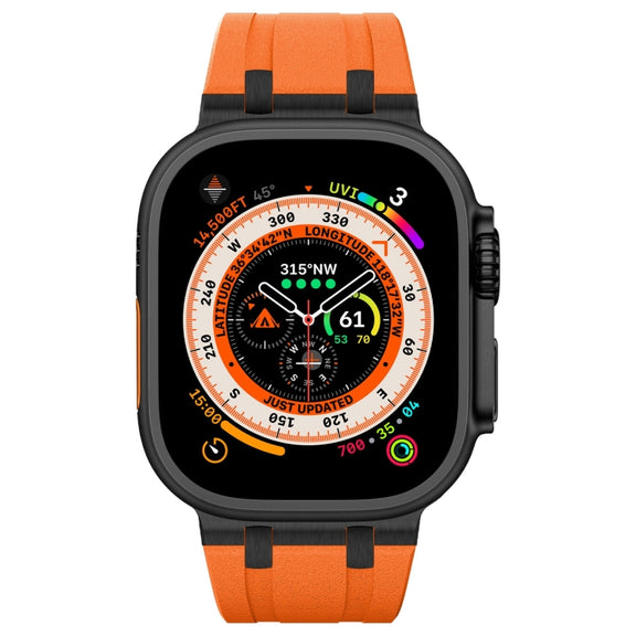 For Apple Watch 42mm Stone Grain Liquid Silicone Watch Band(Black Orange)