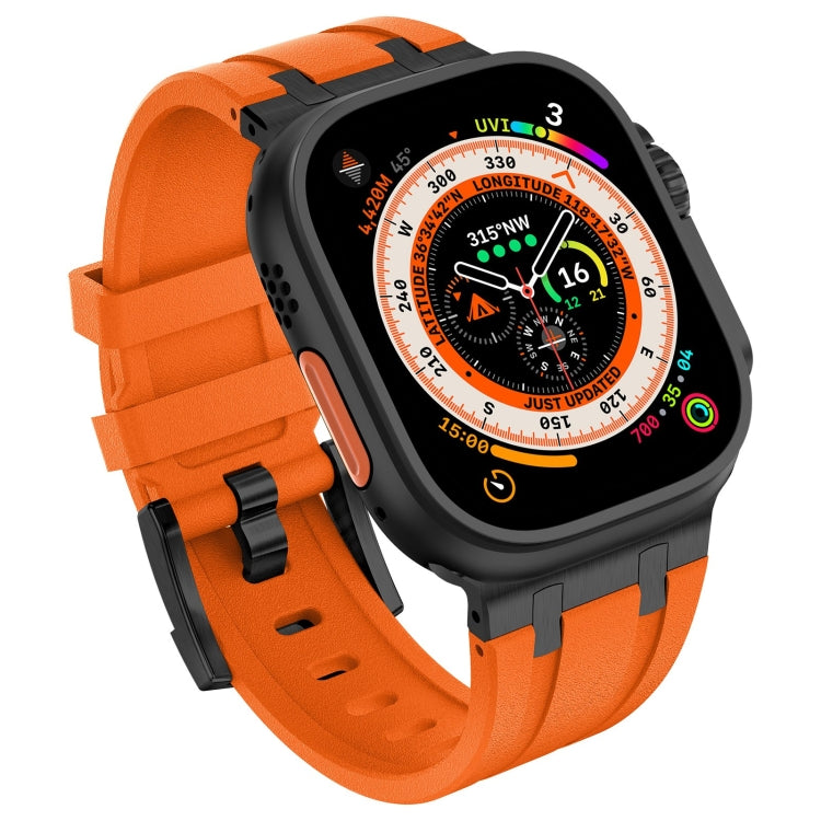 For Apple Watch 42mm Stone Grain Liquid Silicone Watch Band(Black Orange)