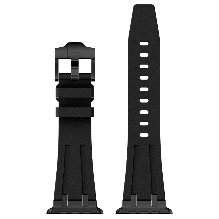 For Apple Watch 42mm Stone Grain Liquid Silicone Watch Band(Black Black)