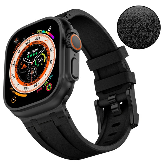 For Apple Watch 42mm Stone Grain Liquid Silicone Watch Band(Black Black)