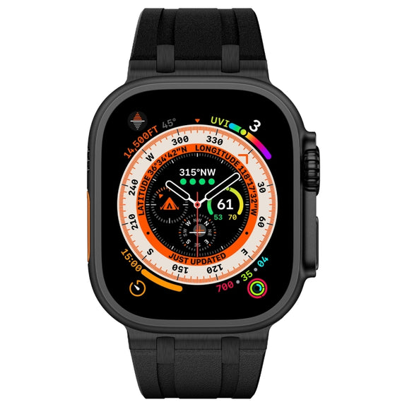 For Apple Watch 42mm Stone Grain Liquid Silicone Watch Band(Black Black)