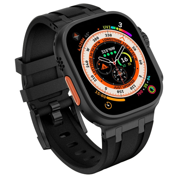 For Apple Watch 42mm Stone Grain Liquid Silicone Watch Band(Black Black)