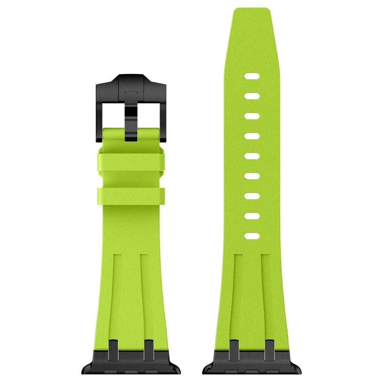 For Apple Watch 42mm Stone Grain Liquid Silicone Watch Band(Black Green)