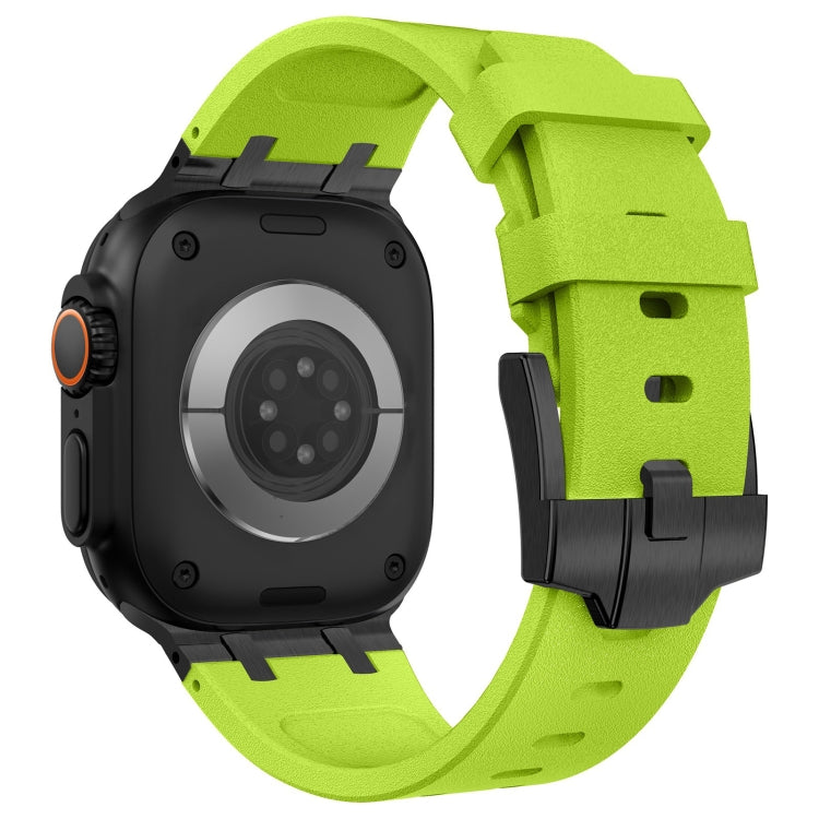For Apple Watch 42mm Stone Grain Liquid Silicone Watch Band(Black Green)