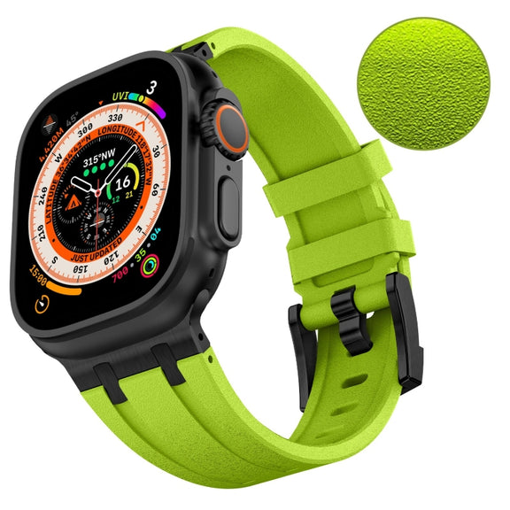 For Apple Watch 42mm Stone Grain Liquid Silicone Watch Band(Black Green)