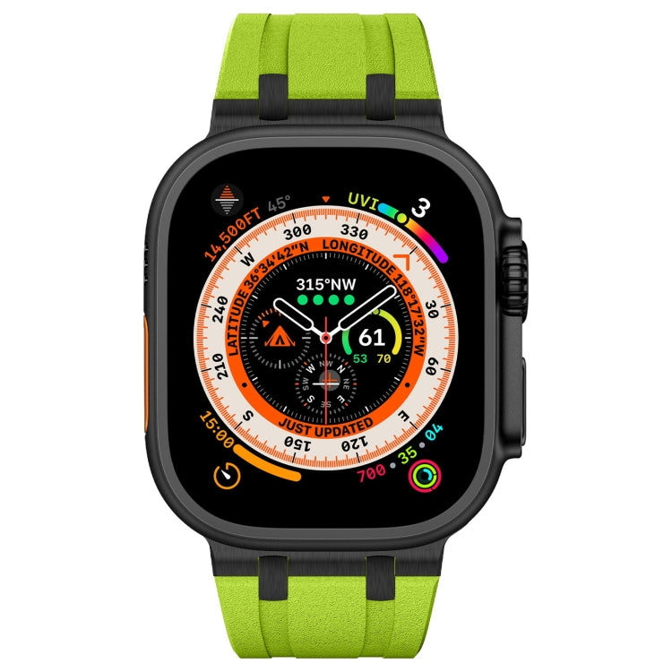 For Apple Watch 42mm Stone Grain Liquid Silicone Watch Band(Black Green)