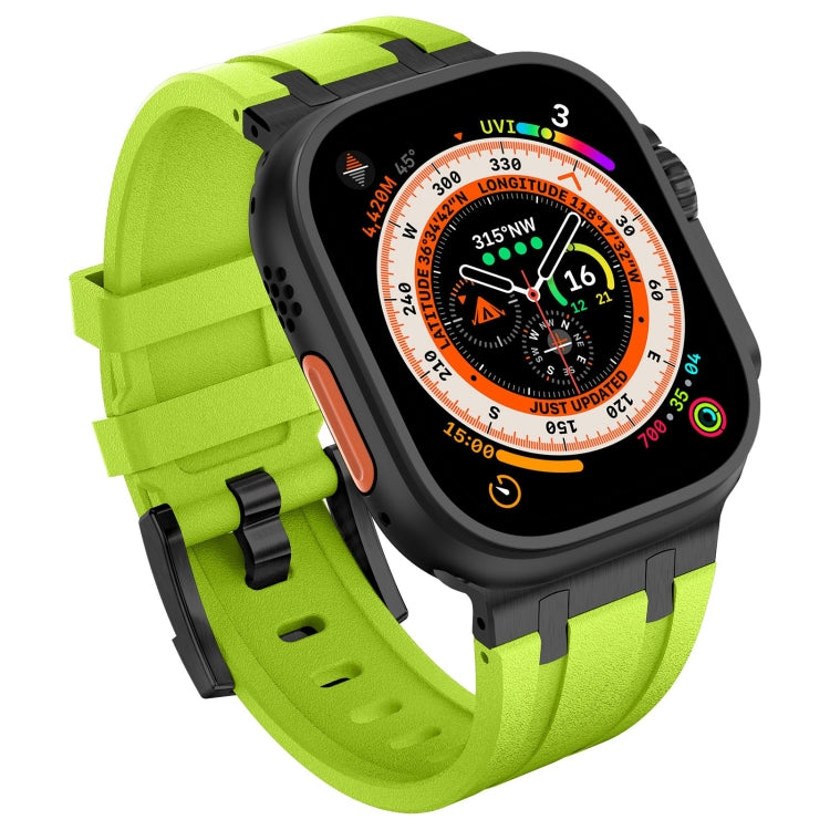For Apple Watch 42mm Stone Grain Liquid Silicone Watch Band(Black Green)