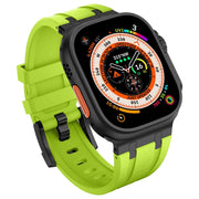 For Apple Watch 42mm Stone Grain Liquid Silicone Watch Band(Black Green)