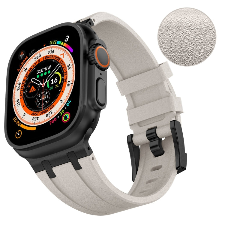 For Apple Watch 42mm Stone Grain Liquid Silicone Watch Band(Black Starlight)