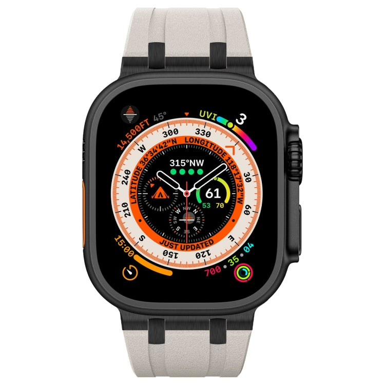 For Apple Watch 42mm Stone Grain Liquid Silicone Watch Band(Black Starlight)