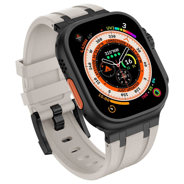 For Apple Watch 42mm Stone Grain Liquid Silicone Watch Band(Black Starlight)
