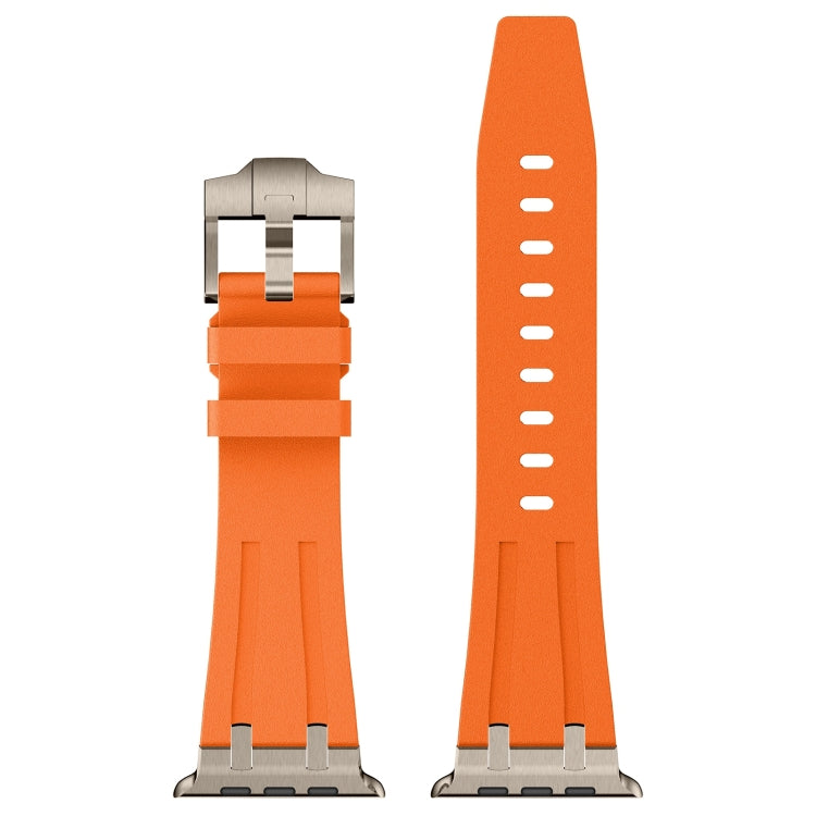 For Apple Watch 42mm Stone Grain Liquid Silicone Watch Band(Titanium Orange)