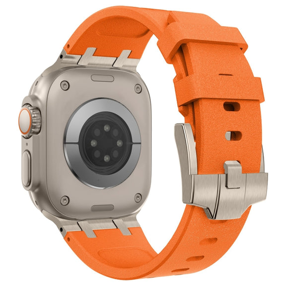 For Apple Watch 42mm Stone Grain Liquid Silicone Watch Band(Titanium Orange)