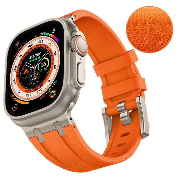 For Apple Watch 42mm Stone Grain Liquid Silicone Watch Band(Titanium Orange)