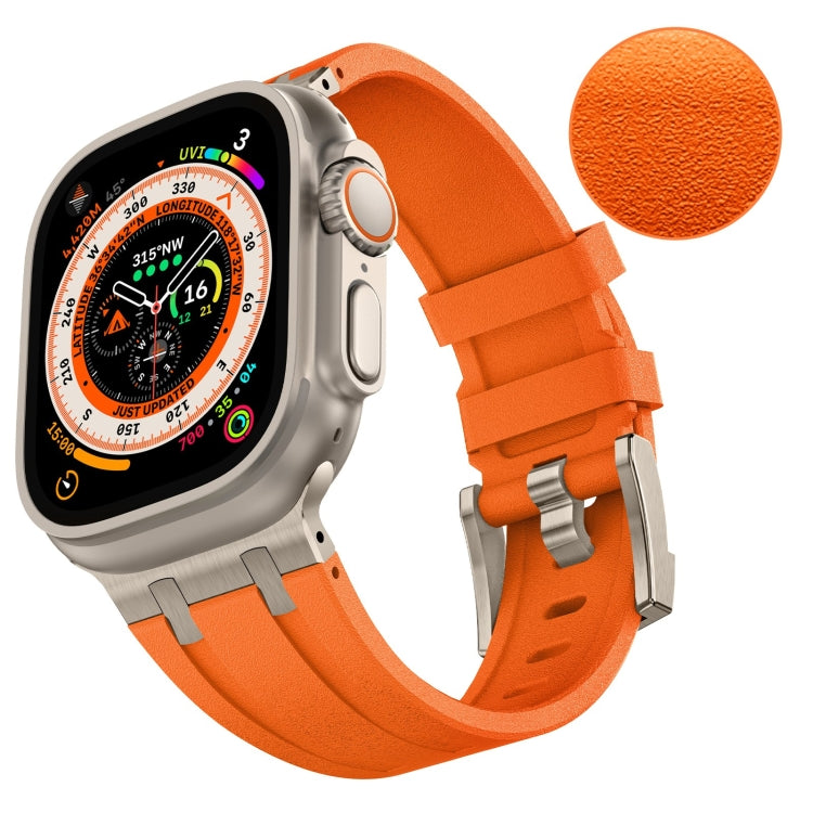 For Apple Watch 42mm Stone Grain Liquid Silicone Watch Band(Titanium Orange)