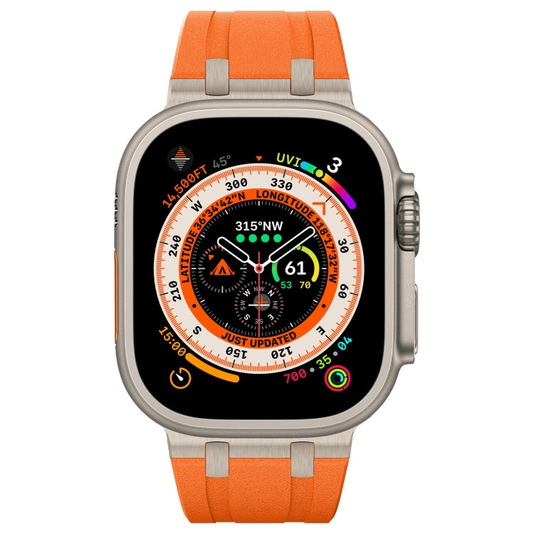 For Apple Watch 42mm Stone Grain Liquid Silicone Watch Band(Titanium Orange)