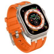 For Apple Watch 42mm Stone Grain Liquid Silicone Watch Band(Titanium Orange)