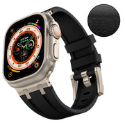 For Apple Watch 42mm Stone Grain Liquid Silicone Watch Band(Titanium Black)