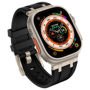 For Apple Watch 42mm Stone Grain Liquid Silicone Watch Band(Titanium Black)