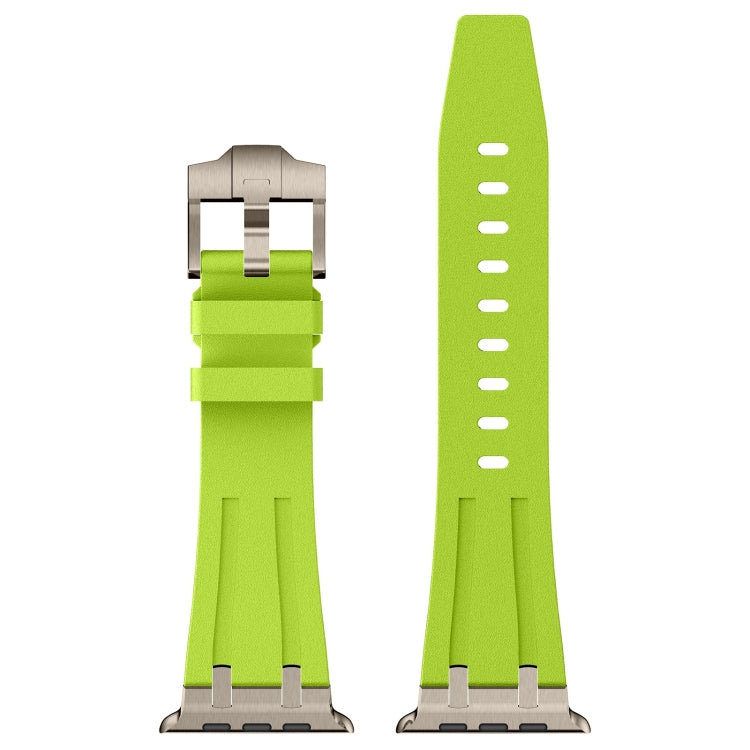 For Apple Watch 42mm Stone Grain Liquid Silicone Watch Band(Titanium Green)