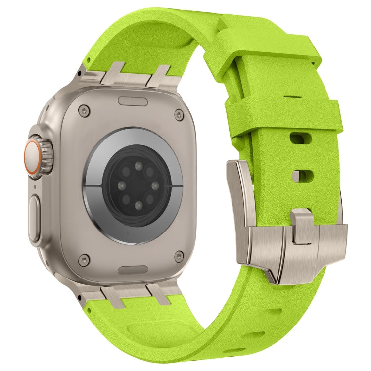 For Apple Watch 42mm Stone Grain Liquid Silicone Watch Band(Titanium Green)