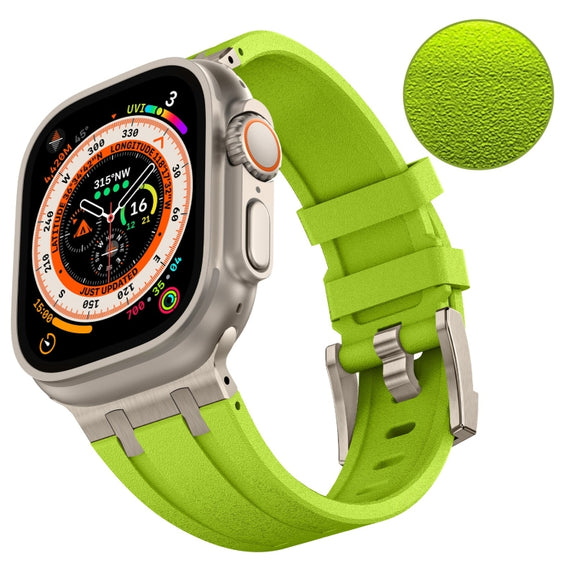 For Apple Watch 42mm Stone Grain Liquid Silicone Watch Band(Titanium Green)