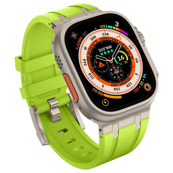 For Apple Watch 42mm Stone Grain Liquid Silicone Watch Band(Titanium Green)