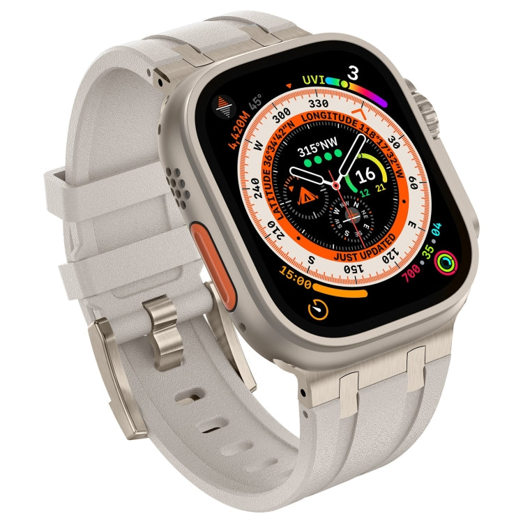 For Apple Watch 42mm Stone Grain Liquid Silicone Watch Band(Titanium Starlight)