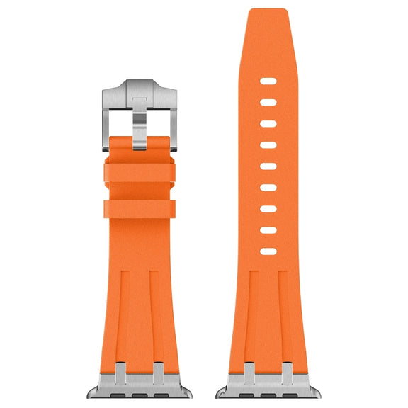 For Apple Watch 42mm Stone Grain Liquid Silicone Watch Band(Sliver Orange)
