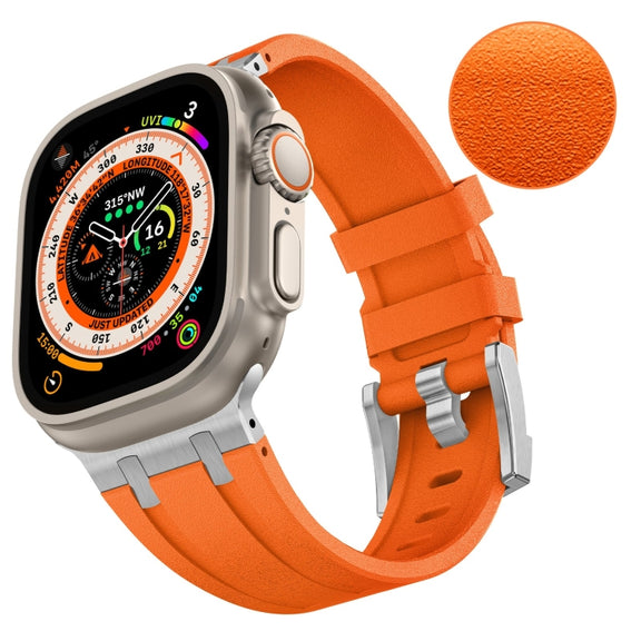 For Apple Watch 42mm Stone Grain Liquid Silicone Watch Band(Sliver Orange)