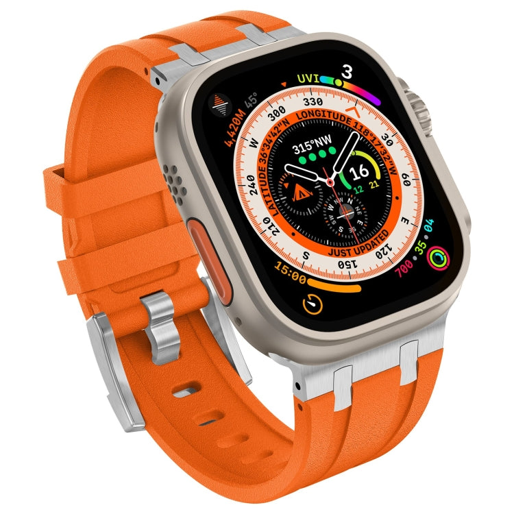 For Apple Watch 42mm Stone Grain Liquid Silicone Watch Band(Sliver Orange)