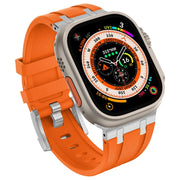 For Apple Watch 42mm Stone Grain Liquid Silicone Watch Band(Sliver Orange)