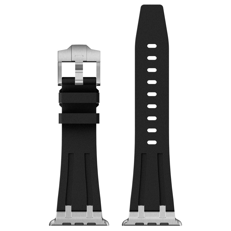 For Apple Watch 42mm Stone Grain Liquid Silicone Watch Band(Silver Black)