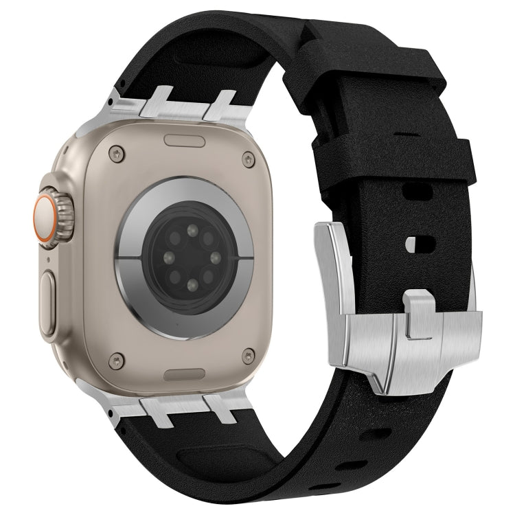 For Apple Watch 42mm Stone Grain Liquid Silicone Watch Band(Silver Black)