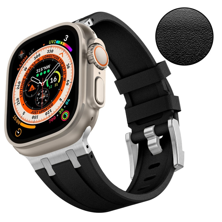 For Apple Watch 42mm Stone Grain Liquid Silicone Watch Band(Silver Black)