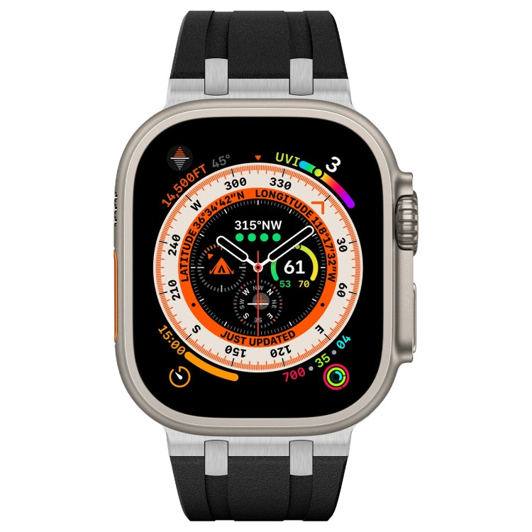 For Apple Watch 42mm Stone Grain Liquid Silicone Watch Band(Silver Black)