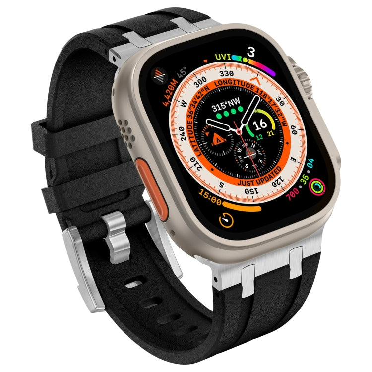For Apple Watch 42mm Stone Grain Liquid Silicone Watch Band(Silver Black)