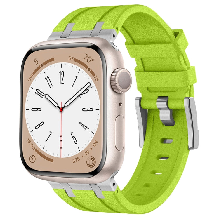 For Apple Watch 42mm Stone Grain Liquid Silicone Watch Band(Silver Green)