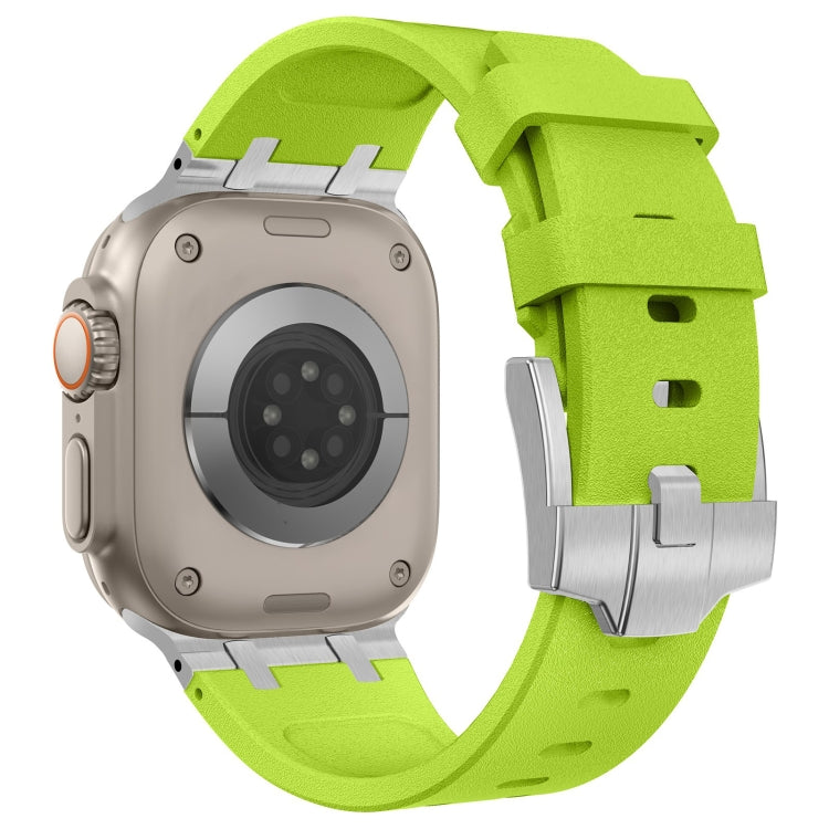For Apple Watch 42mm Stone Grain Liquid Silicone Watch Band(Silver Green)