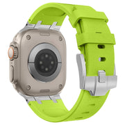 For Apple Watch 42mm Stone Grain Liquid Silicone Watch Band(Silver Green)