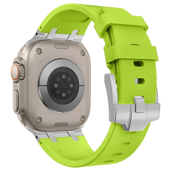 For Apple Watch 42mm Stone Grain Liquid Silicone Watch Band(Silver Green)