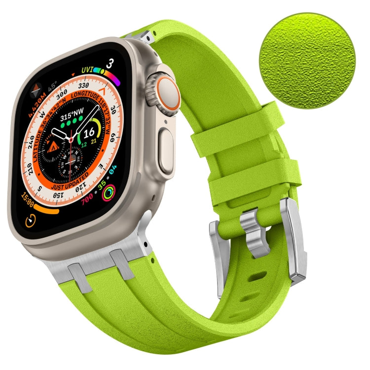 For Apple Watch 42mm Stone Grain Liquid Silicone Watch Band(Silver Green)