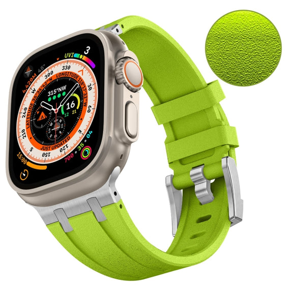 For Apple Watch 42mm Stone Grain Liquid Silicone Watch Band(Silver Green)