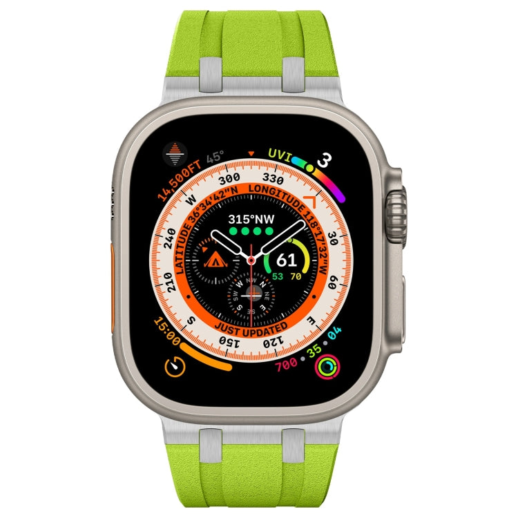For Apple Watch 42mm Stone Grain Liquid Silicone Watch Band(Silver Green)