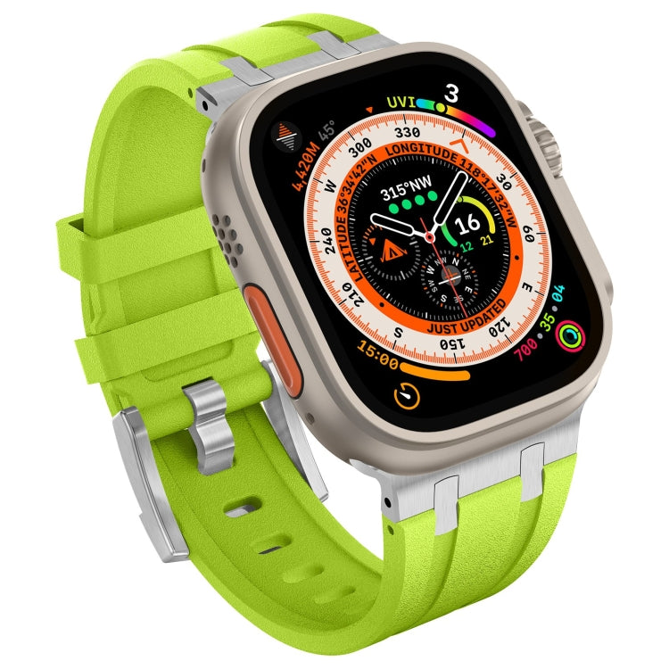 For Apple Watch 42mm Stone Grain Liquid Silicone Watch Band(Silver Green)