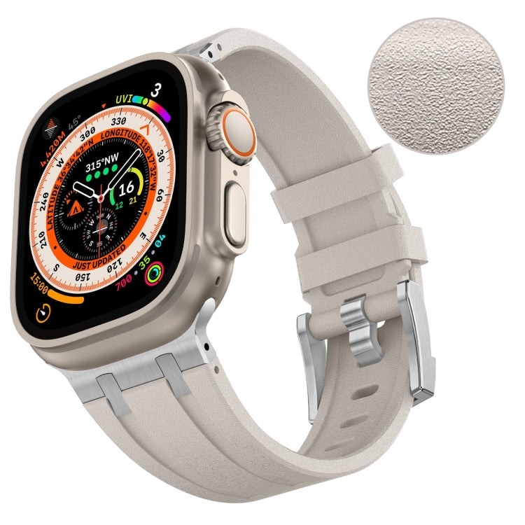 For Apple Watch 42mm Stone Grain Liquid Silicone Watch Band(Silver Starlight)