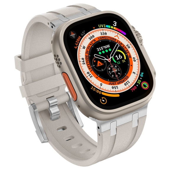For Apple Watch 42mm Stone Grain Liquid Silicone Watch Band(Silver Starlight)