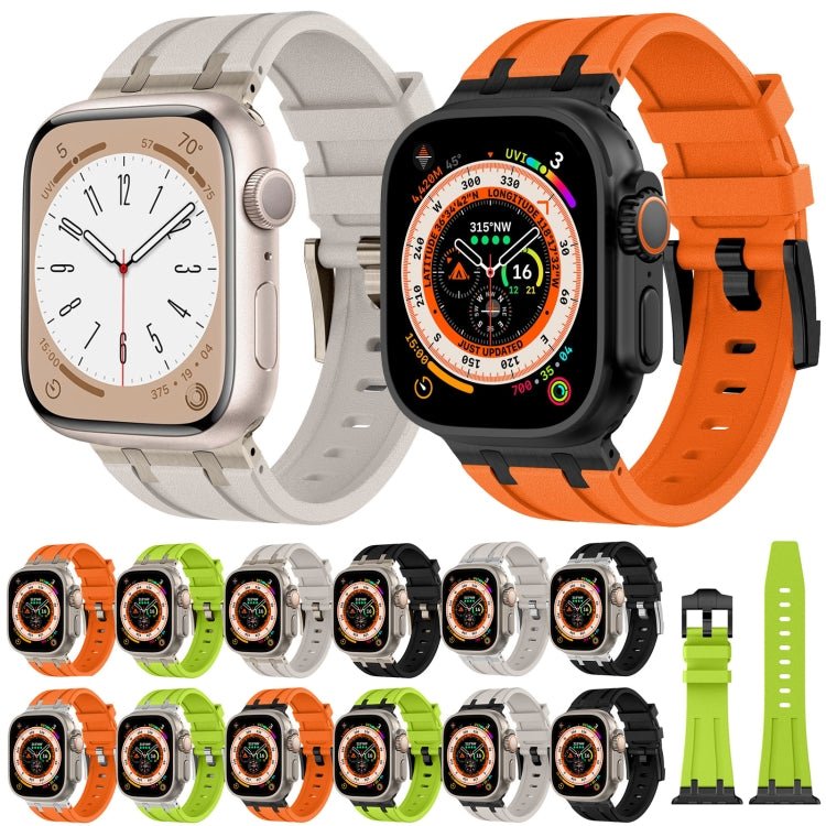 For Apple Watch 42mm Stone Grain Liquid Silicone Watch Band(Black Starlight)