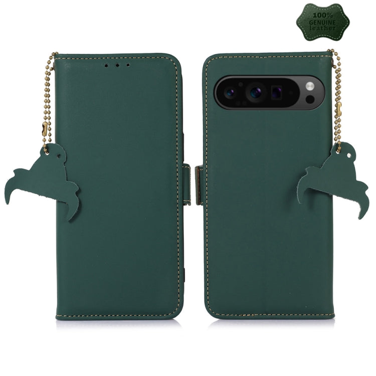 For Google Pixel 10 Pro / 9 Pro Genuine Leather Magnetic RFID Leather Phone Case(Green)